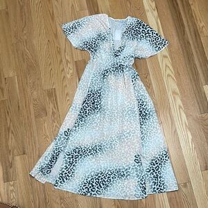Animal print maxi dress - white, beige, bluish/tealish gray - size small